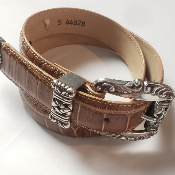 Brighton Brown Leather Belt with Silver Accents - Picture 4 of 8